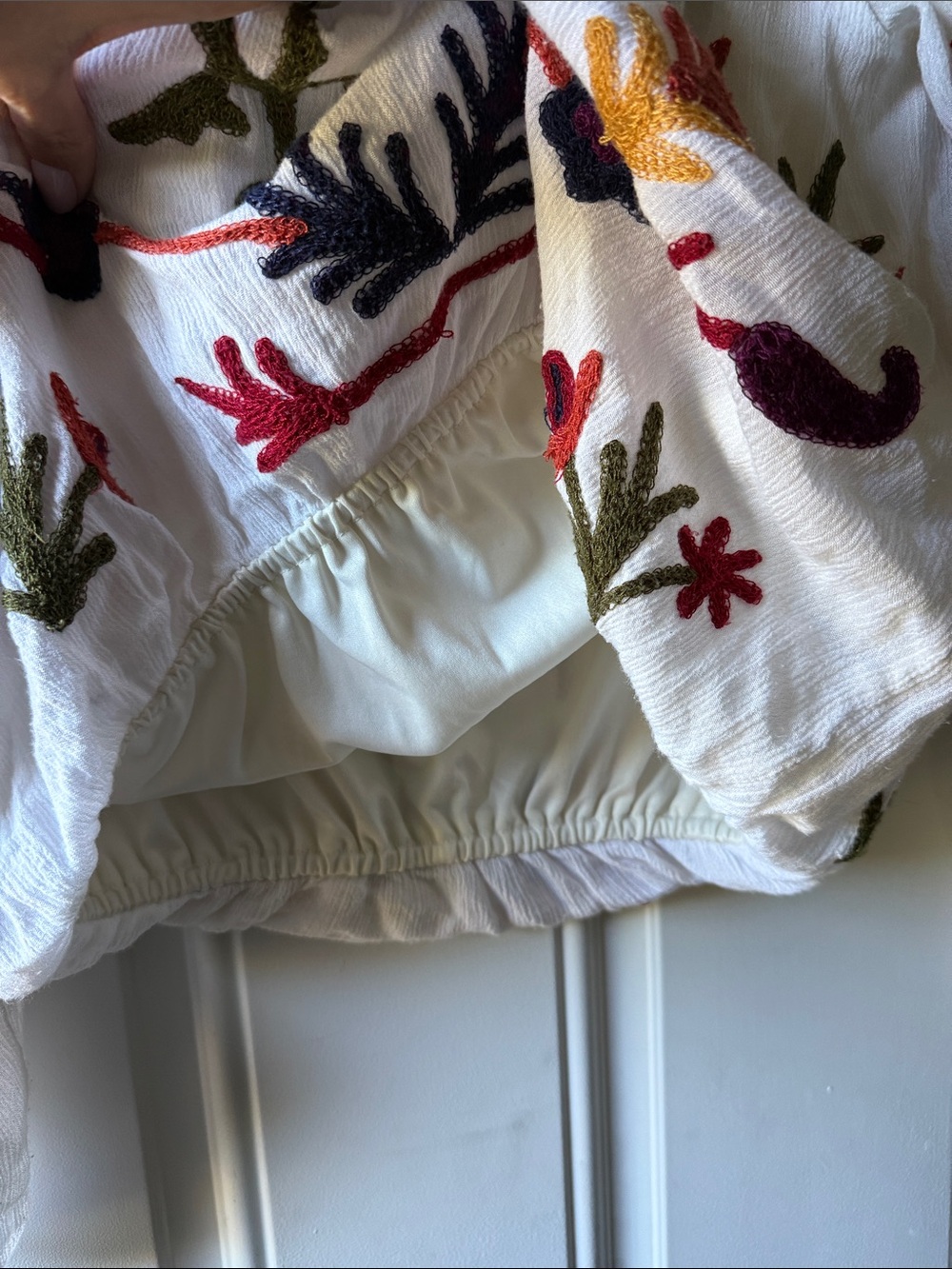 Chelsea & Theodore White Peasant Blouse with Multicolor Floral Embroidery - Picture 4 of 5
